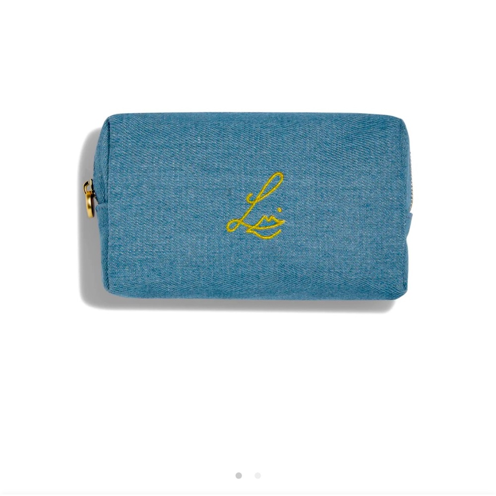 Denim make up pouch. NWOB/NWOT.  Use it as a clutch too! Gold hardware.